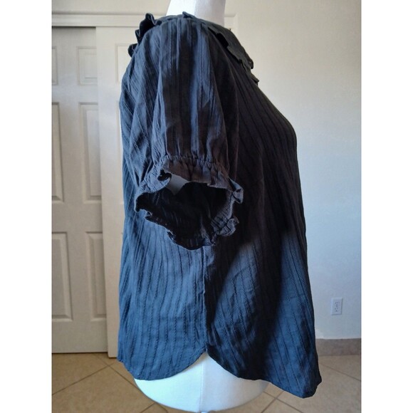 Pilcro | Anthropologie Black 1X Textured Button Front Blouse Ruffle Collar Boho - Picture 4 of 14